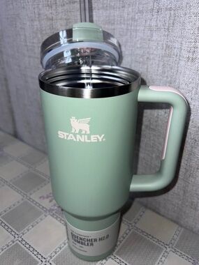 Stanley Matcha Green Tumbler with Pink Accent